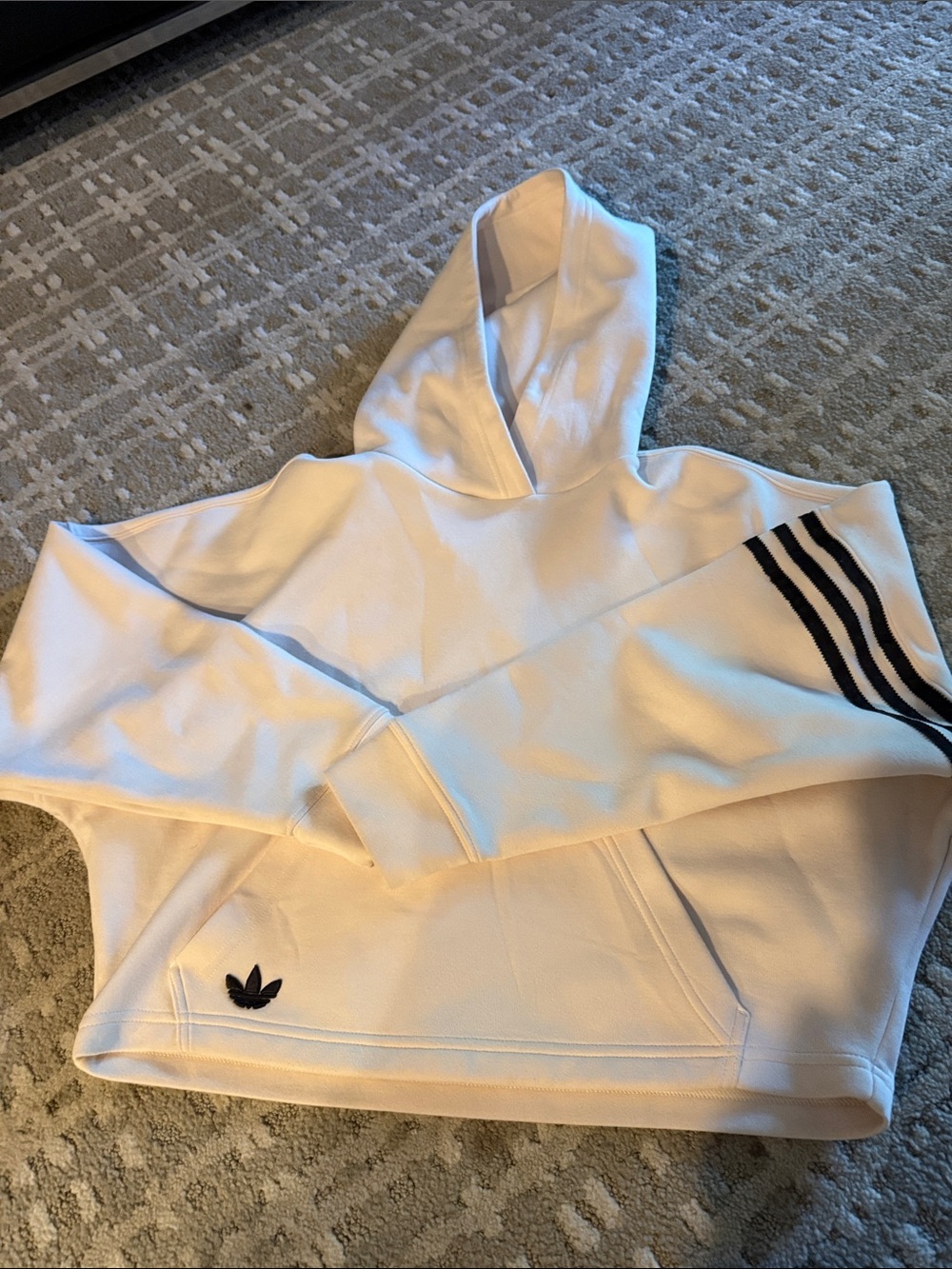 adidas White cropped Hoodie with Black Three-Stripes